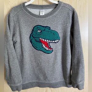 💛 Carter's Boys Crew Neck Dinosaur T-Rex Patch Sweatshirt Pullover Gray Sz 10